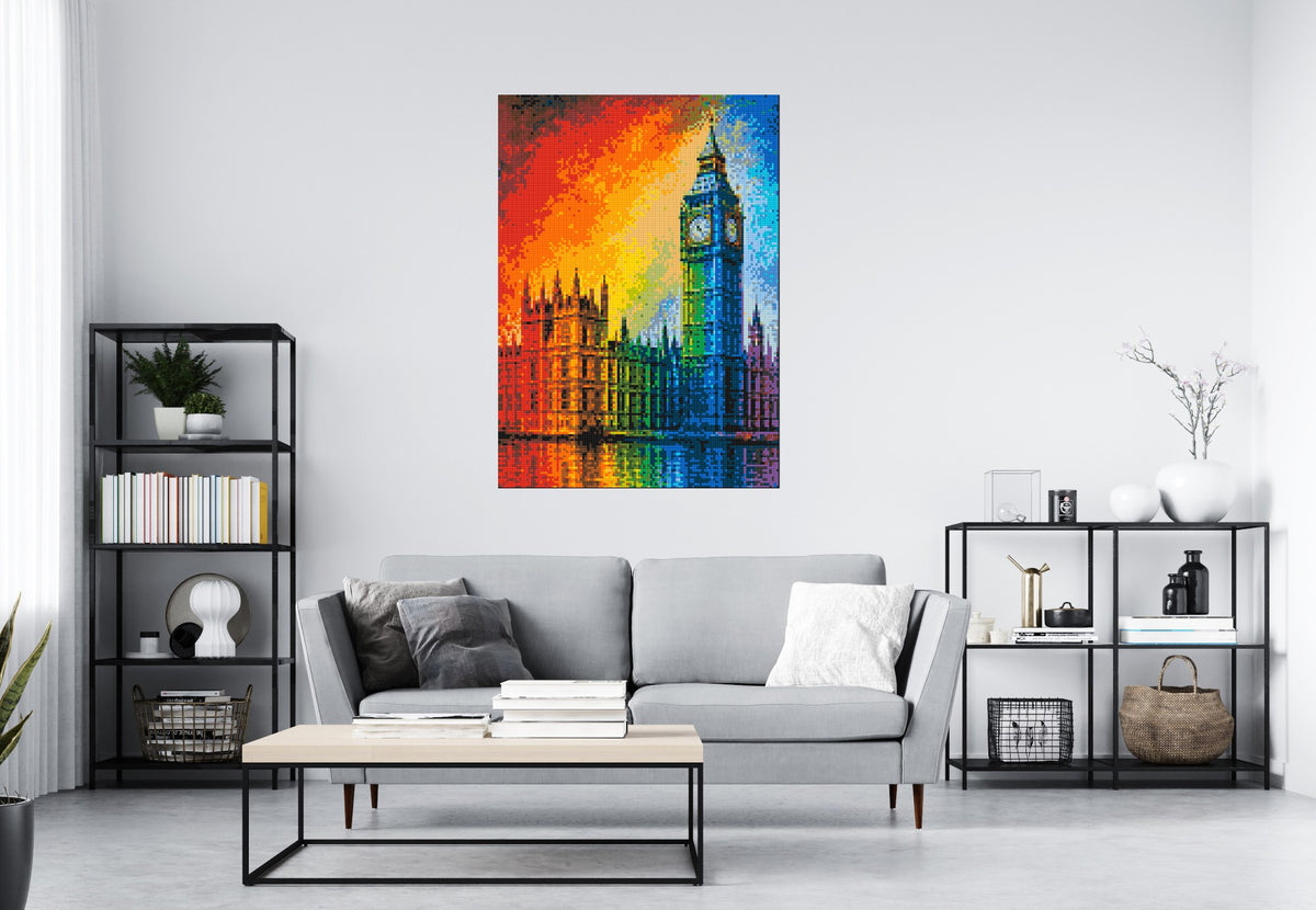 London's Big Ben Vibrant Post-Impressionist - Brick Art Mosaic Kit 5x7 large