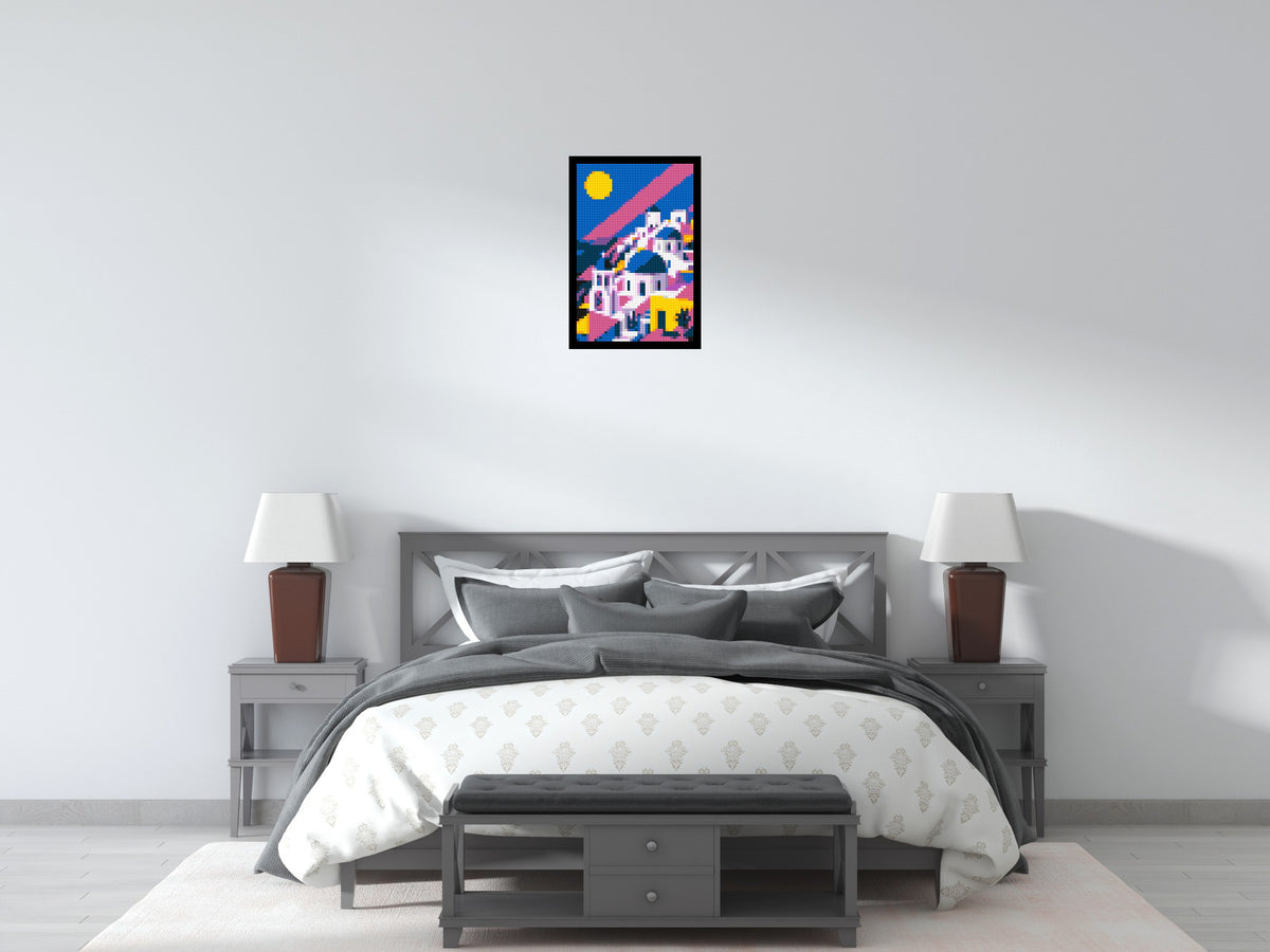 Santorini Geometric Pop Art - Brick Art Mosaic Kit 2x3 scene with frame