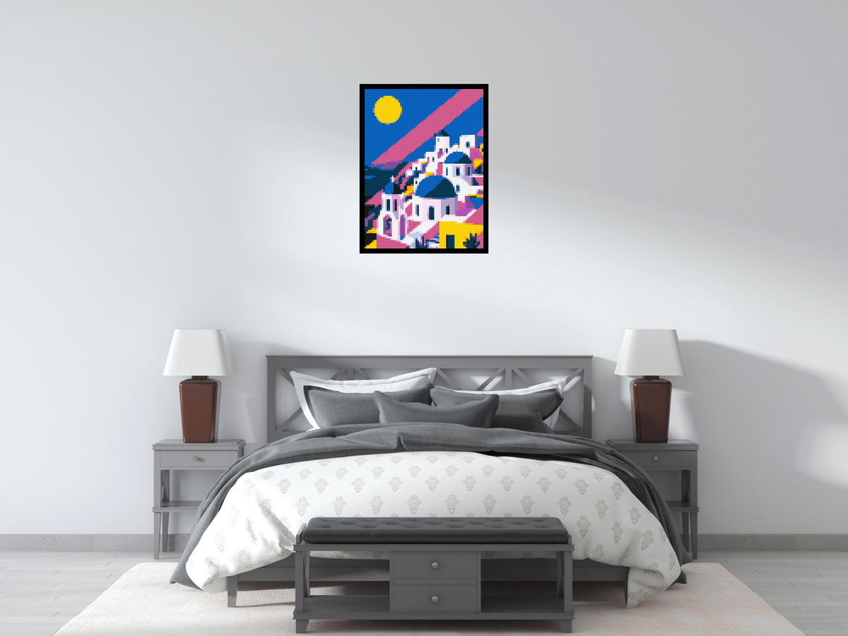 Santorini Geometric Pop Art - Brick Art Mosaic Kit 3x4 scene with frame