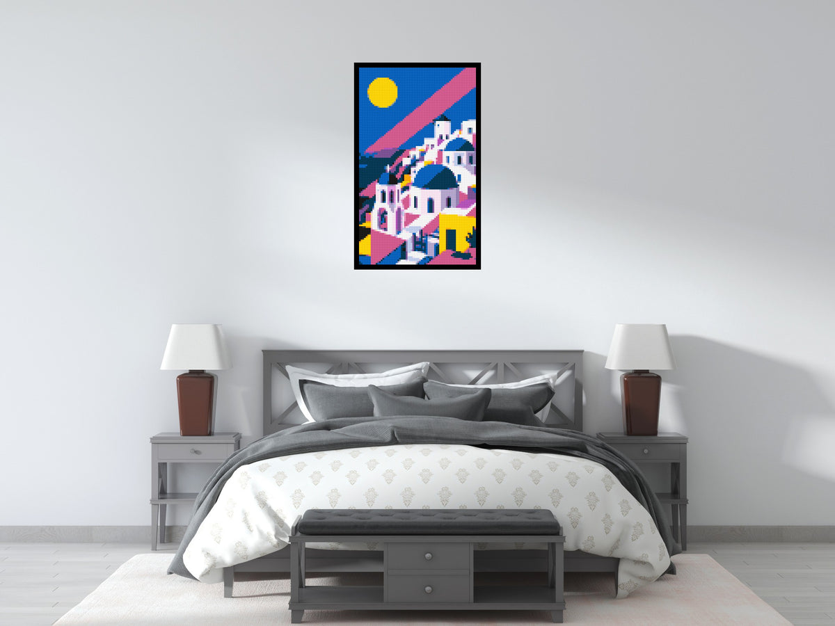 Santorini Geometric Pop Art - Brick Art Mosaic Kit 3x5 scene with frame