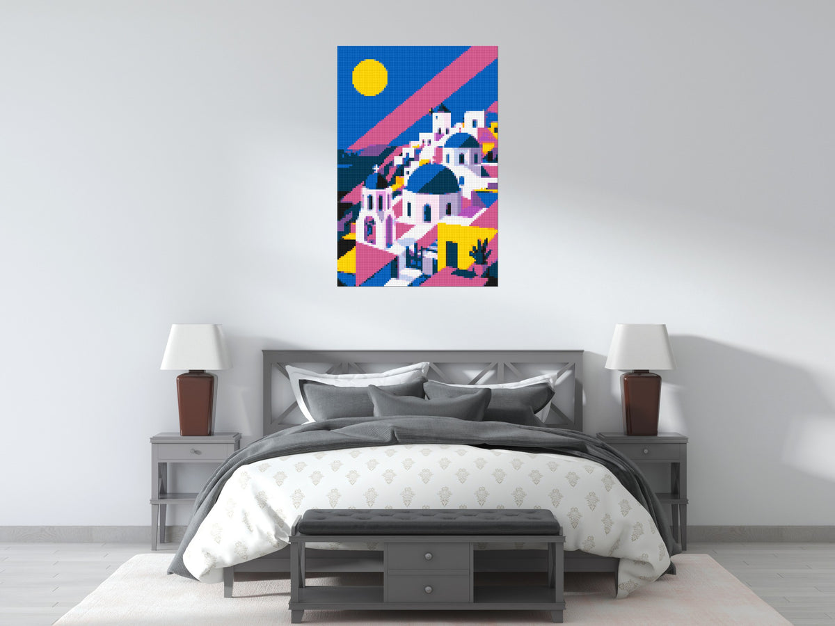 Santorini Geometric Pop Art - Brick Art Mosaic Kit 4x6 scene