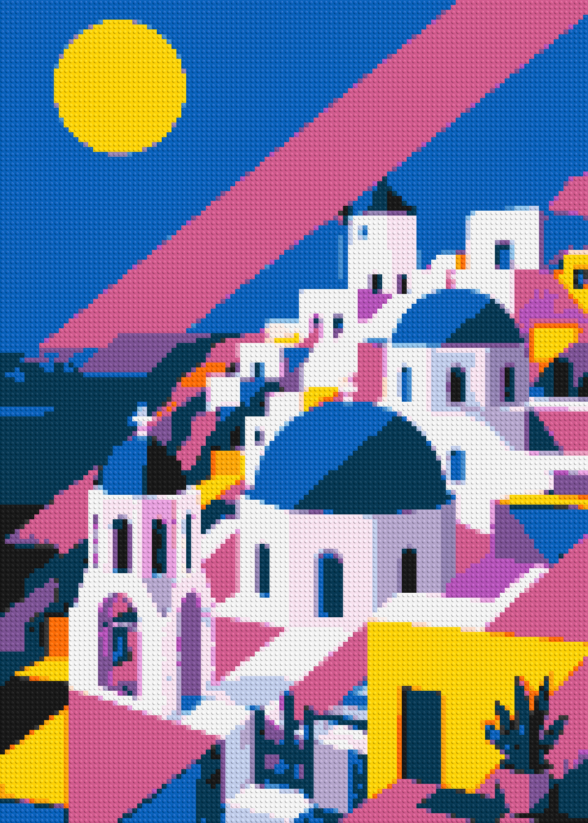 Santorini Geometric Pop Art - Brick Art Mosaic Kit 5x7 large