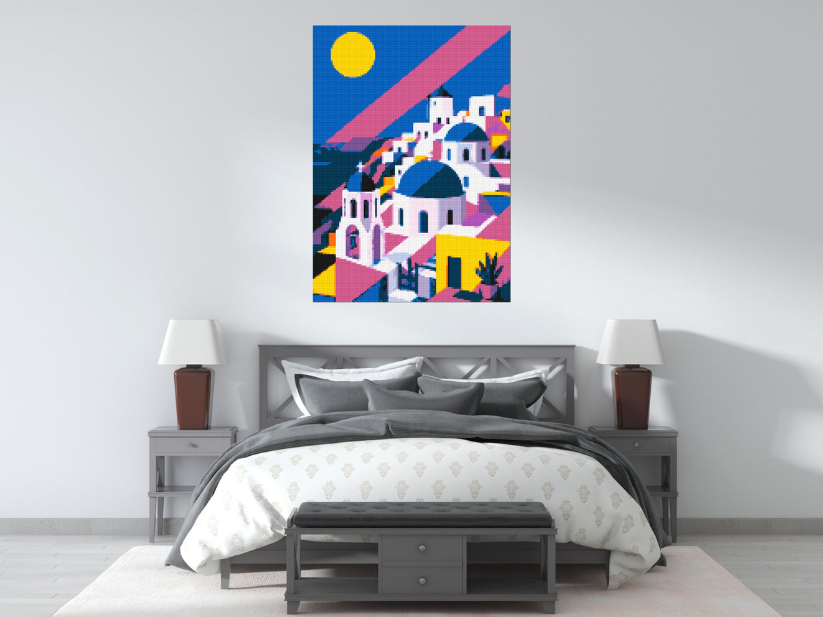 Santorini Geometric Pop Art - Brick Art Mosaic Kit 5x7 scene