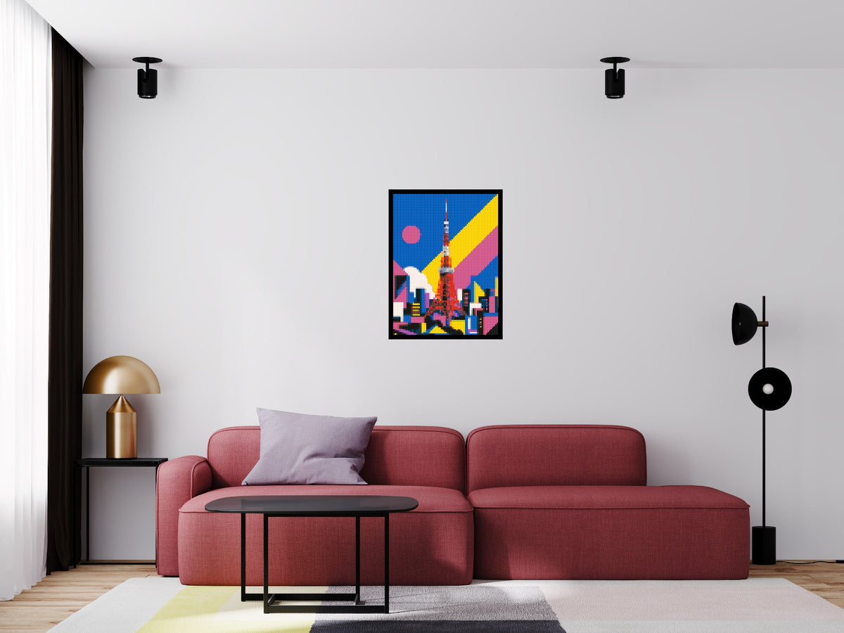 Tokyo Tower Geometric Pop Art - Brick Art Mosaic Kit 3x4 scene with frame