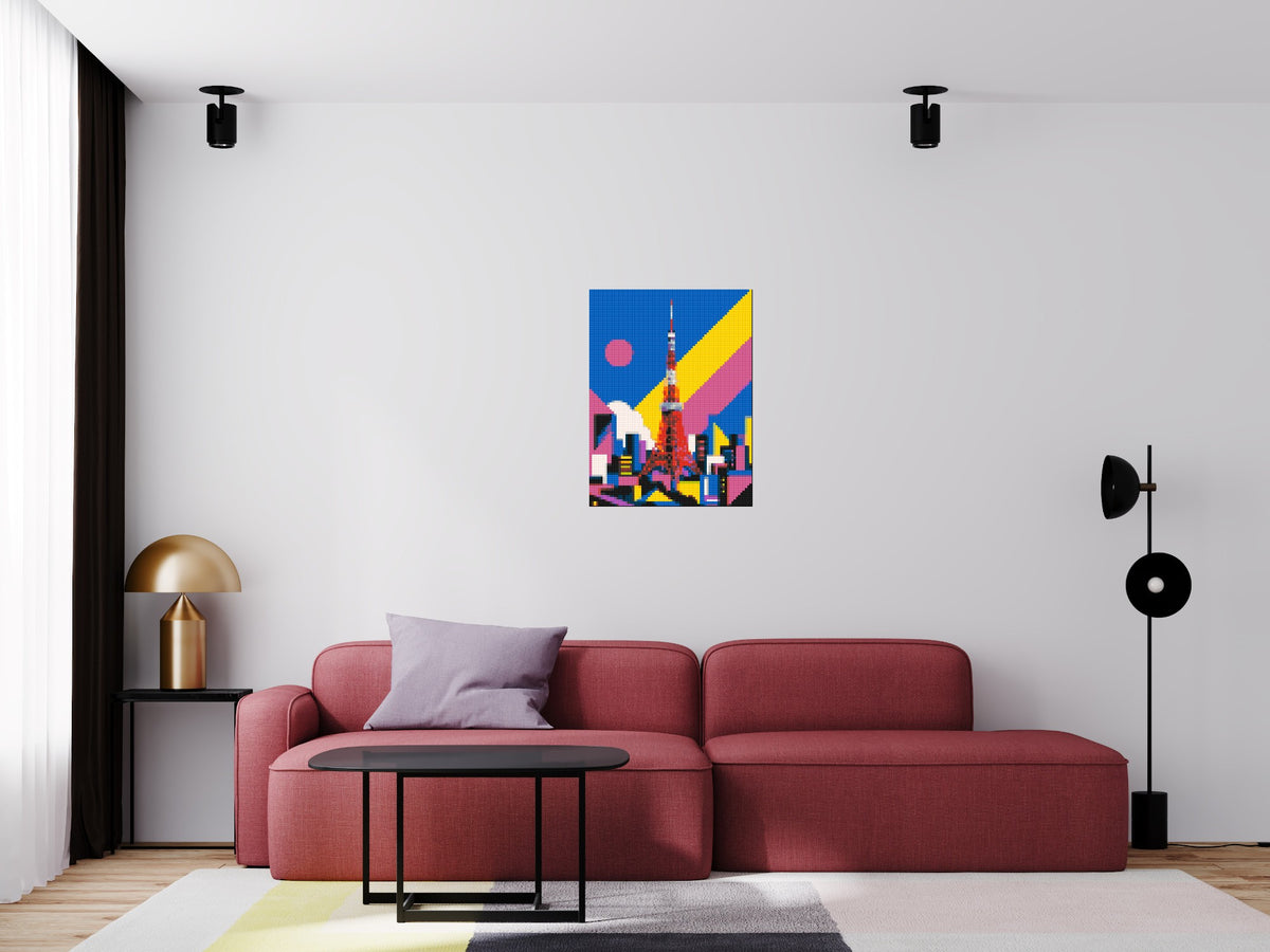 Tokyo Tower Geometric Pop Art - Brick Art Mosaic Kit 3x4 scene