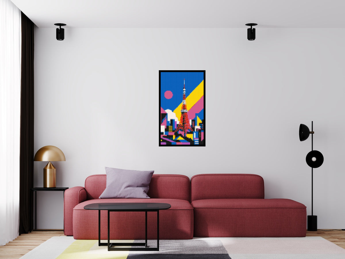 Tokyo Tower Geometric Pop Art - Brick Art Mosaic Kit 3x5 scene with frame