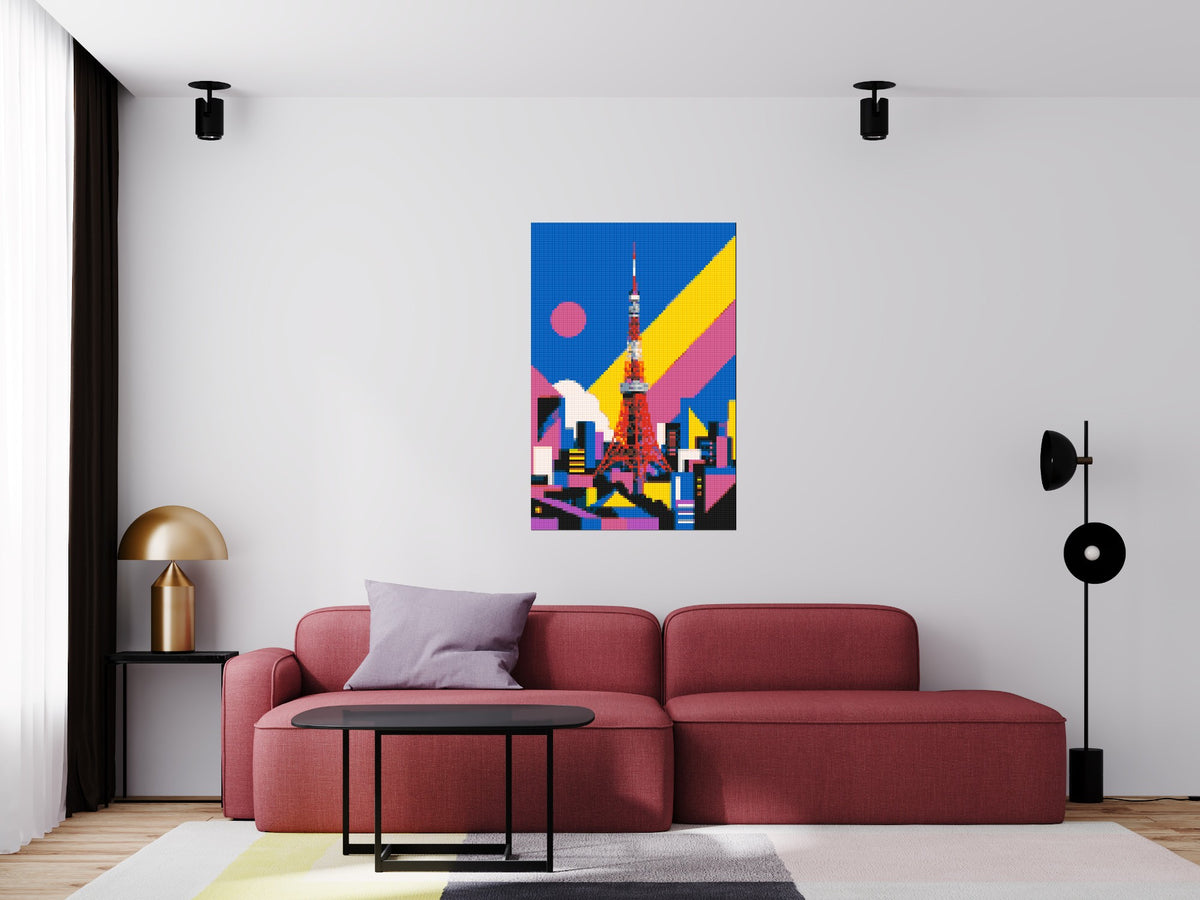 Tokyo Tower Geometric Pop Art - Brick Art Mosaic Kit 4x6 scene