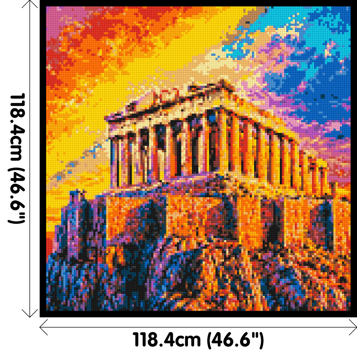 Athens Parthenon Vibrant Post-Impressionist - Brick Art Mosaic Kit 6x6 dimensions with frame