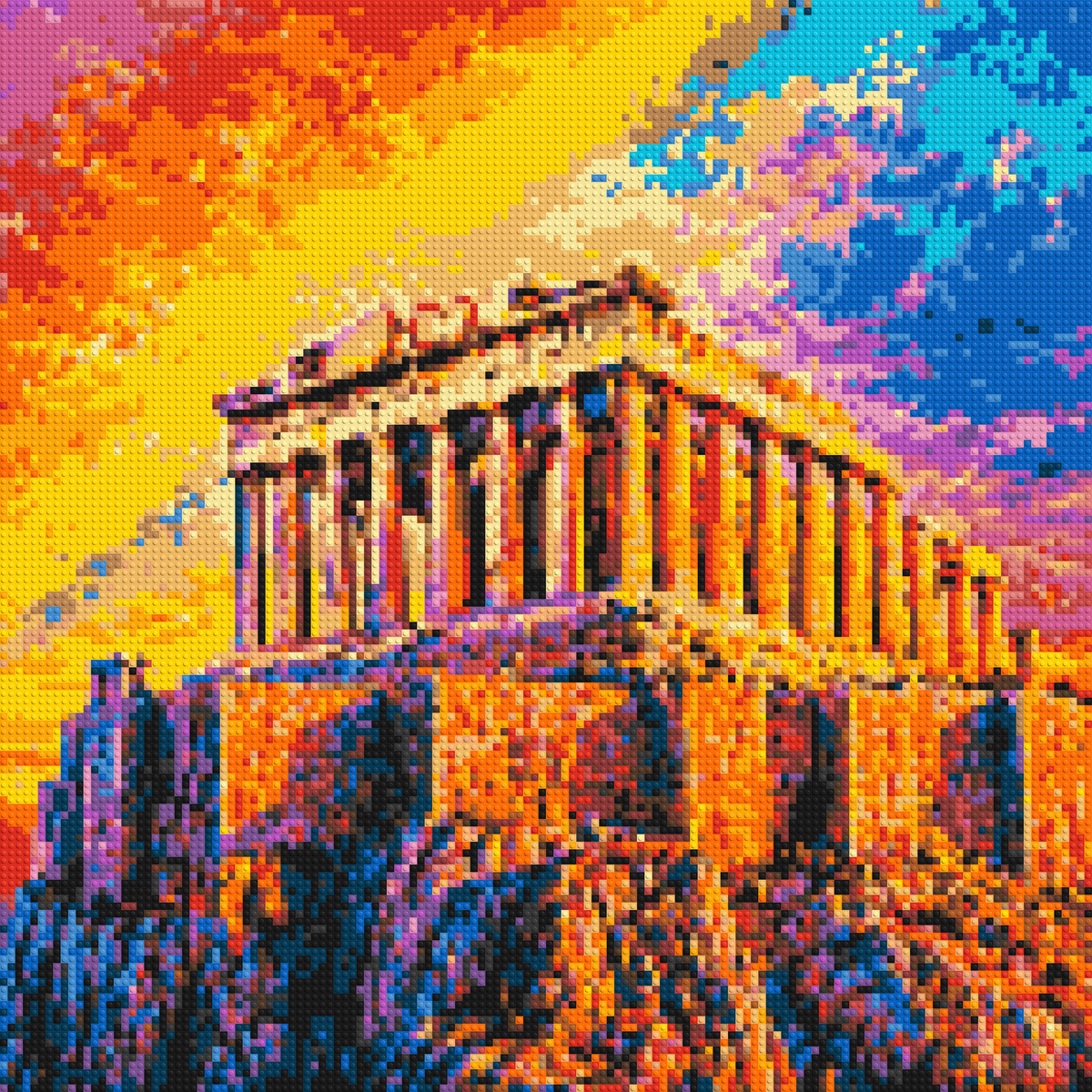 Athens Parthenon Vibrant Post-Impressionist - Brick Art Mosaic Kit 6x6 large