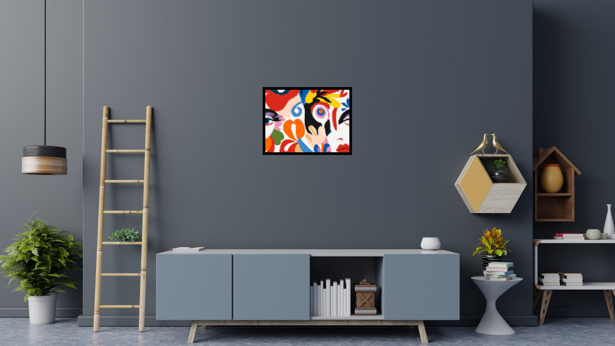 Abstract Matisse Style Floral Portrait Pattern - Brick Art Mosaic Kit 4x3 scene with frame