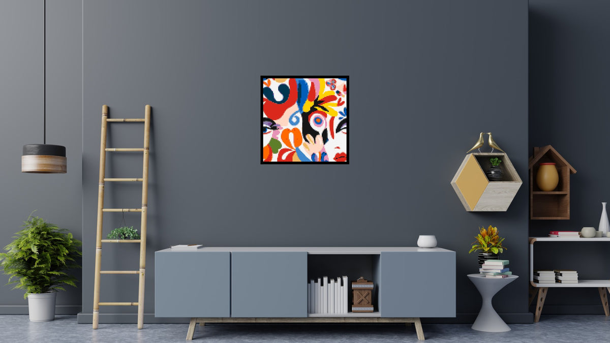 Abstract Matisse Style Floral Portrait Pattern - Brick Art Mosaic Kit 4x4 scene with frame