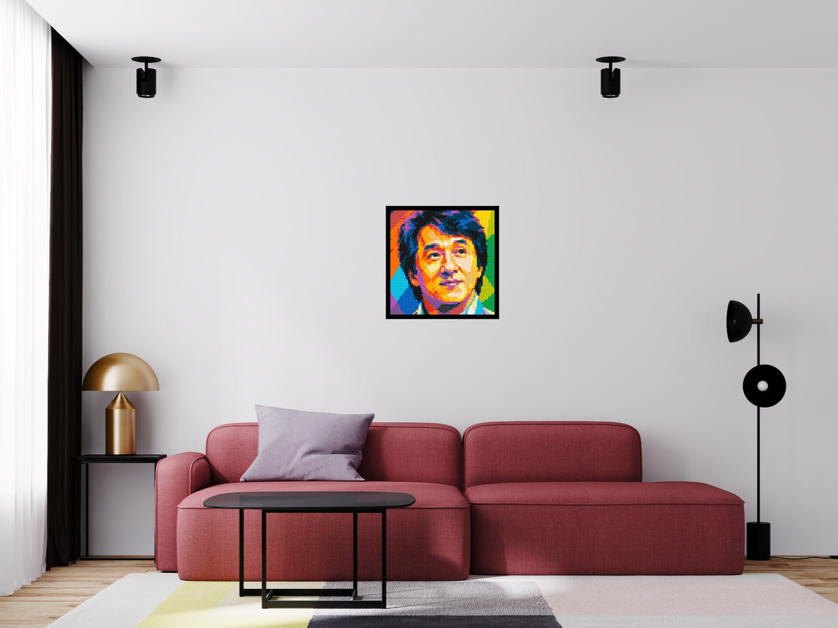 Jackie Chan Geometric Pop Art - Brick Art Mosaic Kit 3x3 scene with frame