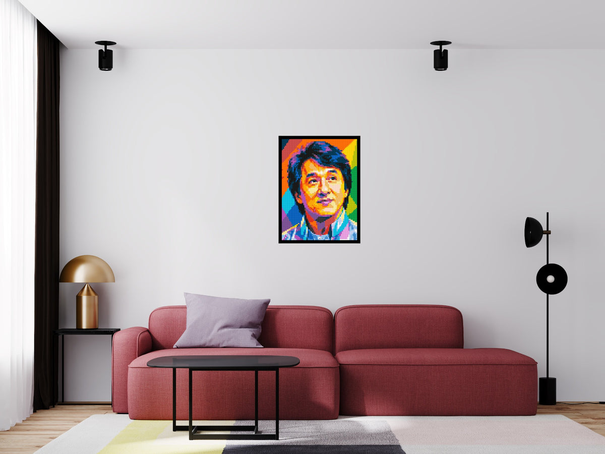 Jackie Chan Geometric Pop Art - Brick Art Mosaic Kit 3x4 scene with frame