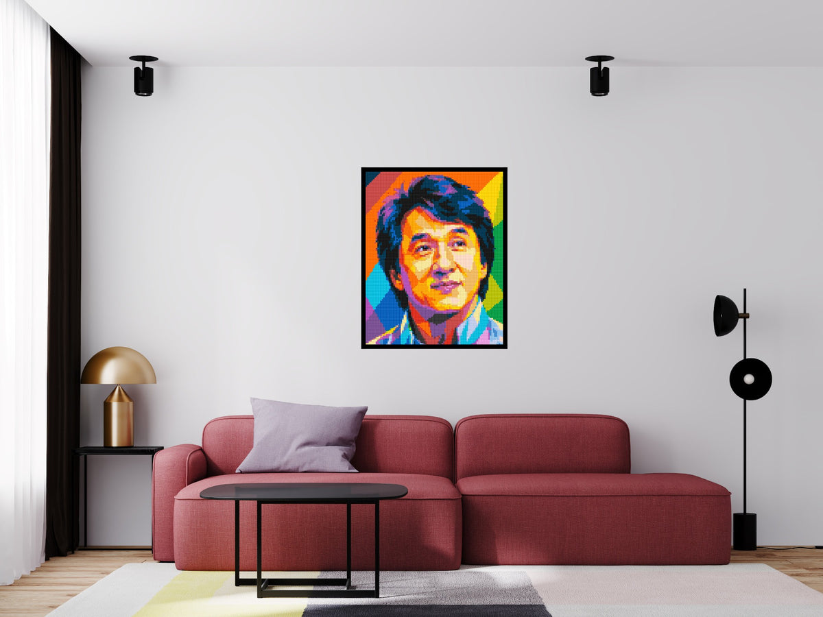 Jackie Chan Geometric Pop Art - Brick Art Mosaic Kit 4x5 scene with frame