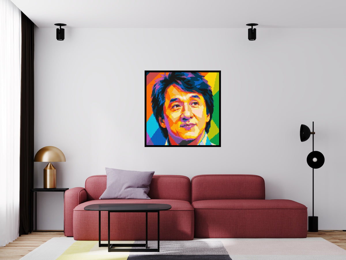 Jackie Chan Geometric Pop Art - Brick Art Mosaic Kit 5x5 scene with frame