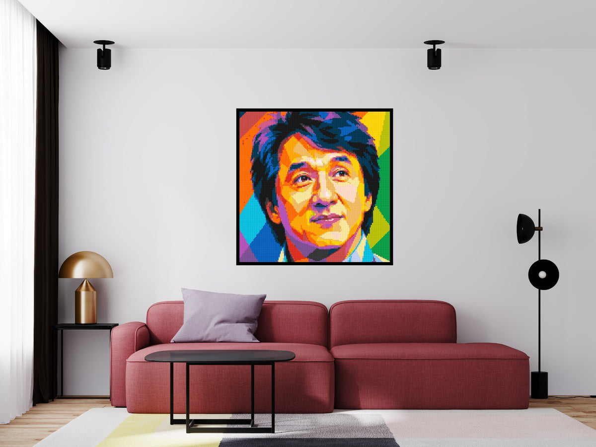Jackie Chan Geometric Pop Art - Brick Art Mosaic Kit 6x6 scene with frame
