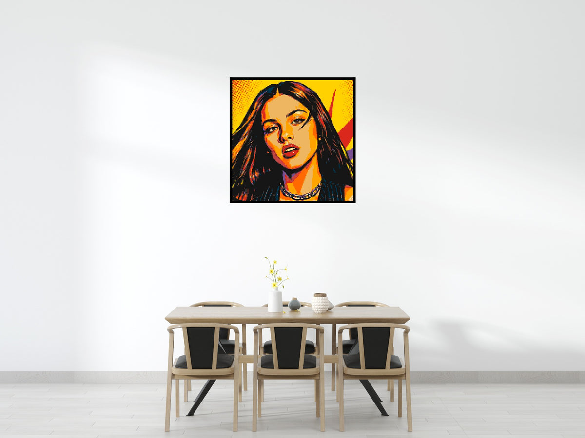 Olivia Rodrigo Comic Pop Art - Brick Art Mosaic Kit 6x6 scene with frame